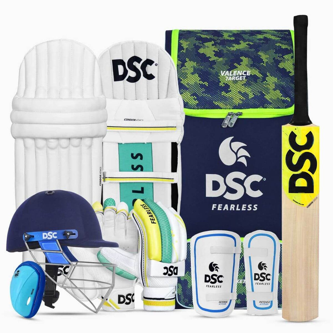 DSC Premium Complete Kit with Helmet Cricket Junior(Size 4 or 3)