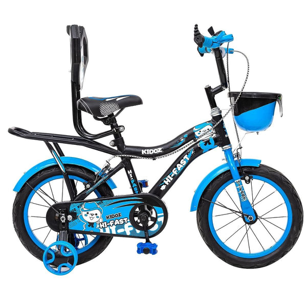 HI-FAST 16 inch Kids Cycle for 4 to 7 Years Boys & Girls with Training Wheels & Carrier (KIDOZ-16T-95% Assembled)