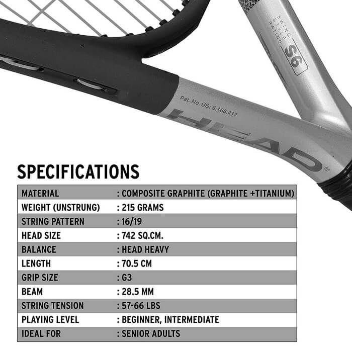 Head Ti S6 Tennis Racquet (Black/Silver)