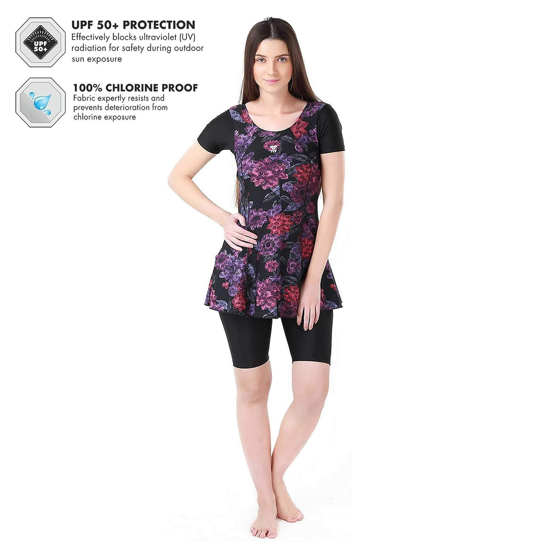 TYR Women's Primrose Frocksuit With Sleeves & Knee (Black/Purple) - 38