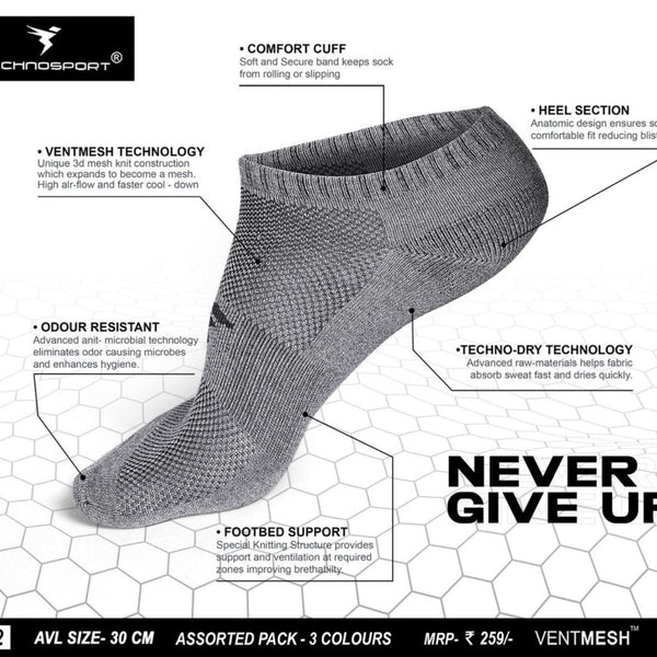 Technosport Ankle Socks OR-52 (Pack Of 3)