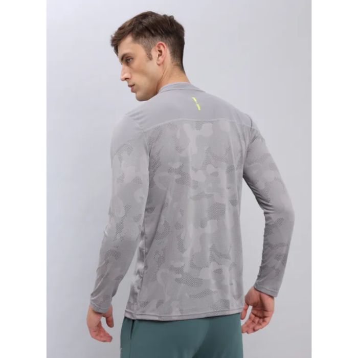 Technosport Men's Active Zip Neck Full Sleeve T-Shirt-P612 (Light Grey)