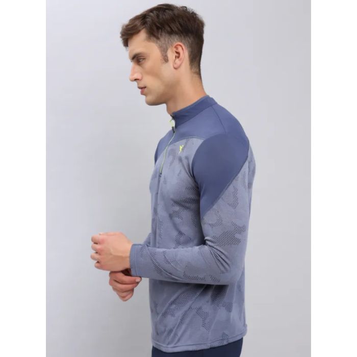 Technosport Men's Active Zip Neck Full Sleeve T-Shirt-P612 (Light Navy)