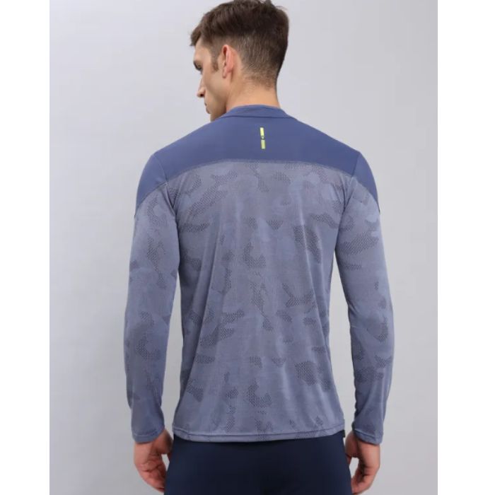 Technosport Men's Active Zip Neck Full Sleeve T-Shirt-P612 (Light Navy)