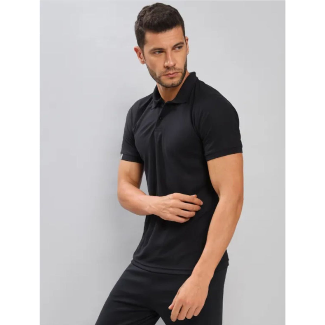 Technosport Polo Neck Half Sleeve T-Shirt -OR 51- Black (Order Same Color Multi Quantity)