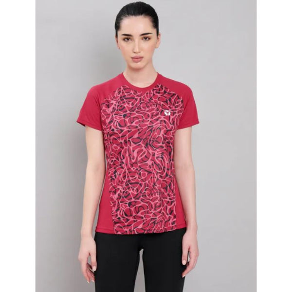 Women's Active Crew Neck Half Sleeve Running T-Shirt (W-112)- Crimson