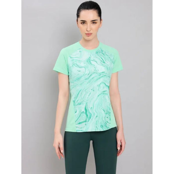 Women's Active Crew Neck Half Sleeve Running T-Shirt (W-112)int Green