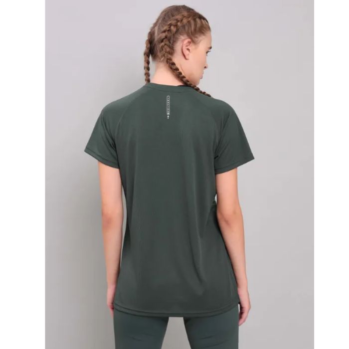 Women's Active Crew Neck Half Sleeve Running T-Shirt (W-112)oss Green